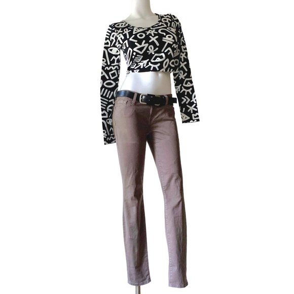 7 For All Mankind Taupe/Tan Straight Leg Denim Jeans w/Metallic Flecks - Picture 7 of 13